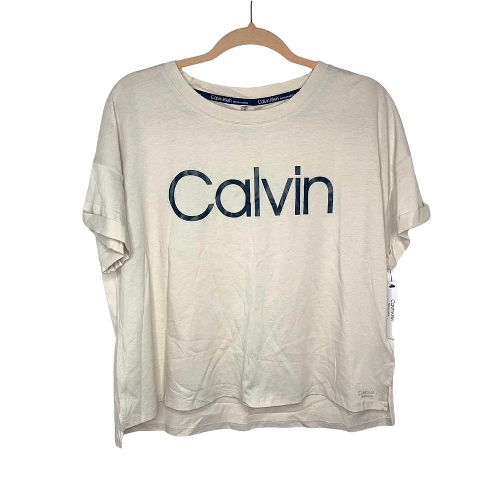 CALVIN KLEIN PERFORMANCE 100% Cotton Rolled Cuff Crop Top XL NWT